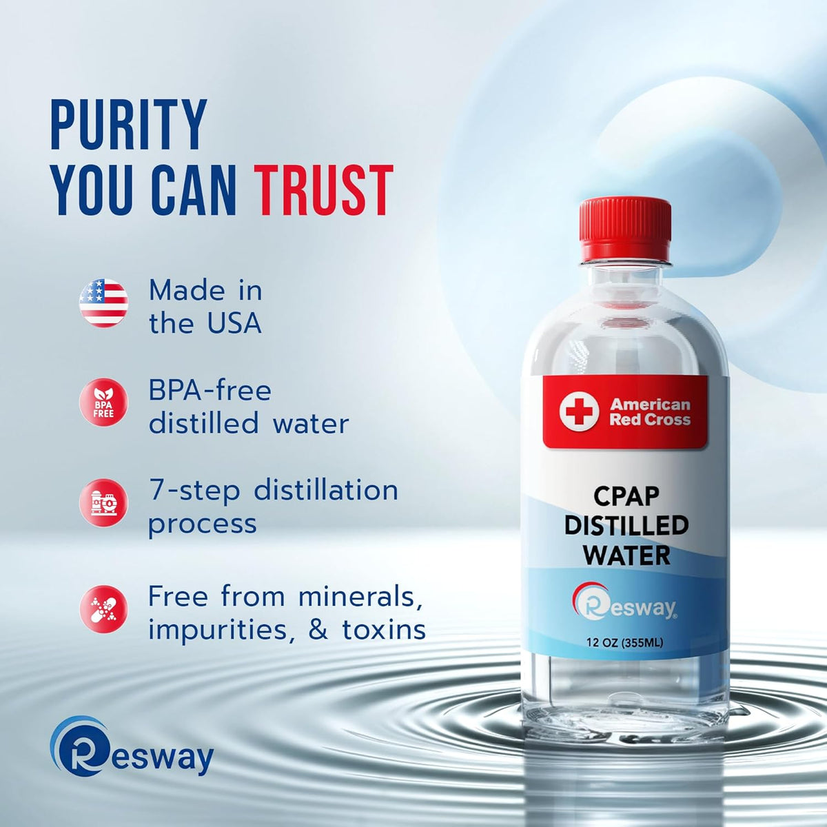 Resway American Red Cross Distilled Water | Travel Bottles for Resmed, Respir ...