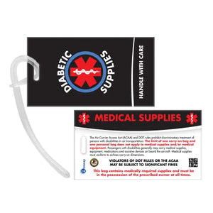 Diabetic Supplies ID Identification Luggage Tag | Black | Medical Alert | Insulin Medical Equipment | Handle with Care | Bag Tag | Luggage Gift